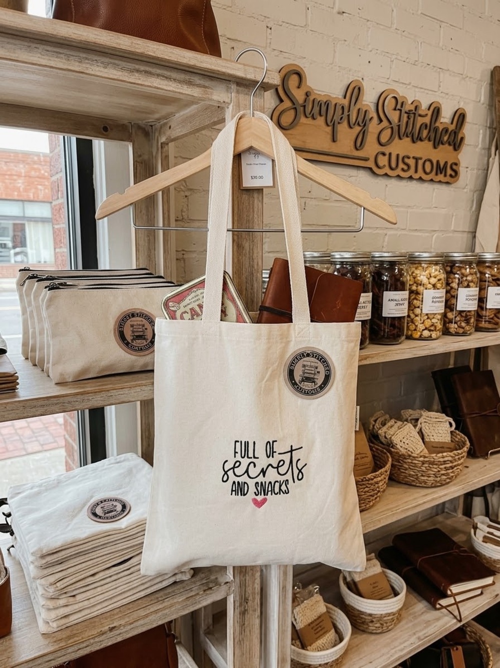 Canvas Tote Bag in Cream — 'Full of Secrets and Snacks'